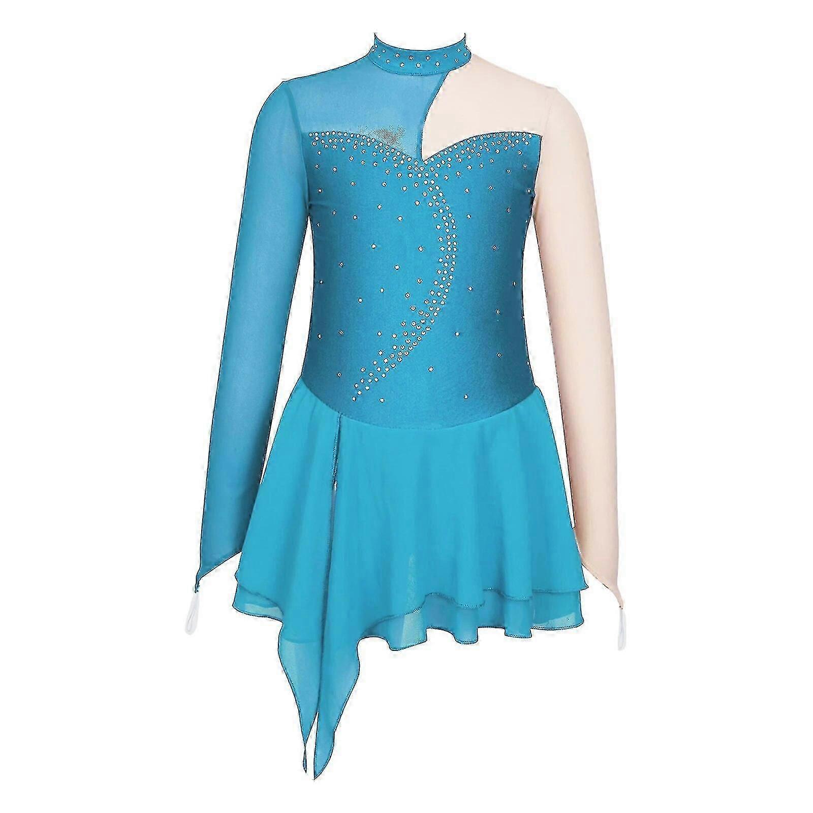 Lapset Tyttöjen Baletti Tutu Voimistelu Leotard Childs Pitkähihainen taitoluistelumekko Lava Kiiltävä strassi Sheer Mesh Tanssimekko