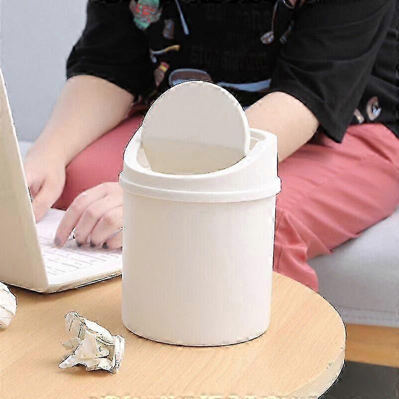 Mini Waste Bin Trash Can Desktop Garbage Baskets Table Roll Swing Lid Portable f54