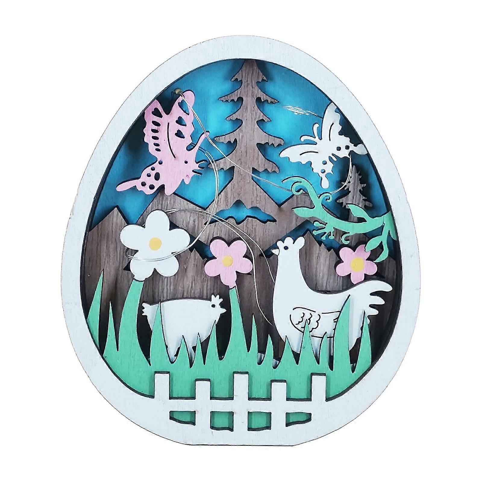 Led Easter Wooden Desk Ornaments Easter Egg Themed Decoration