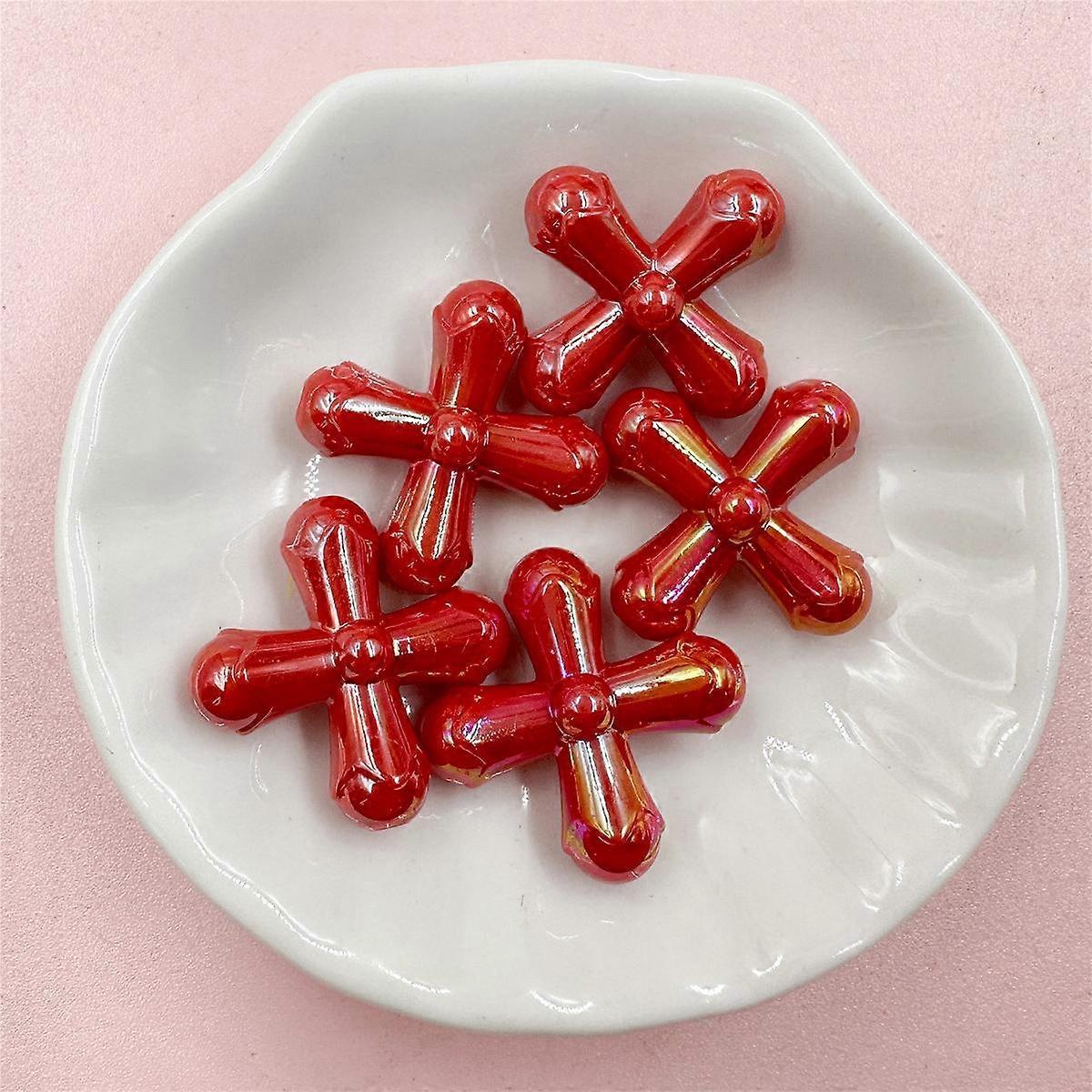 25Pcs 24.7*24.3mm Cross Beads Jewelry Pendant Colorful Acrylic DIY Accessories Beading Accessory