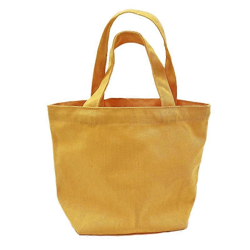 Solid Color Canvas Lunch Bag Bento Box Carrying Small Square Handbag-Yellow