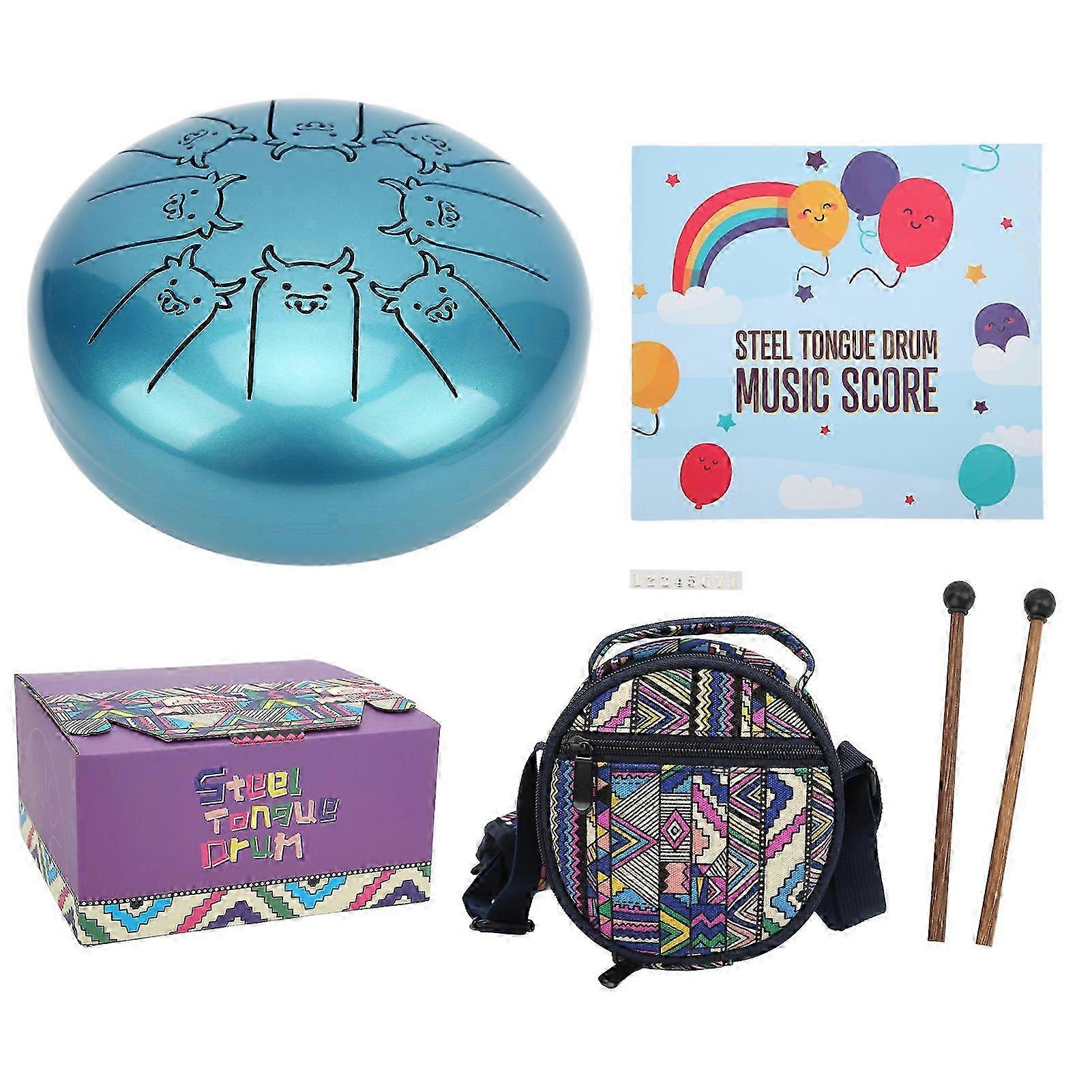 Tongue Drum 5.5in 8 Notes Chakra Tank Alloy Animal Pattern Percussion Instrument