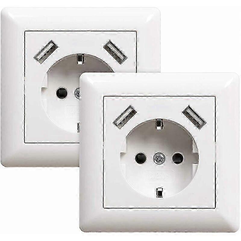 2 sockets with USB port (max. Flush-mounted wall socket with USB socket White System 55 Glossy white