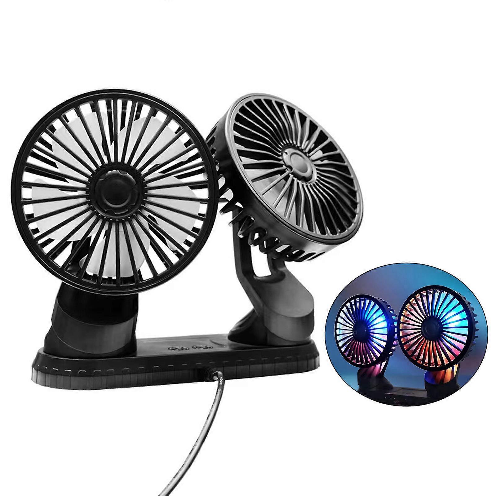 Summer Car Double-head Cooling Fan Air Conditioner 360 Degree Rotation Three-speed Adjustable for SUV RVsTruck Boat Home
