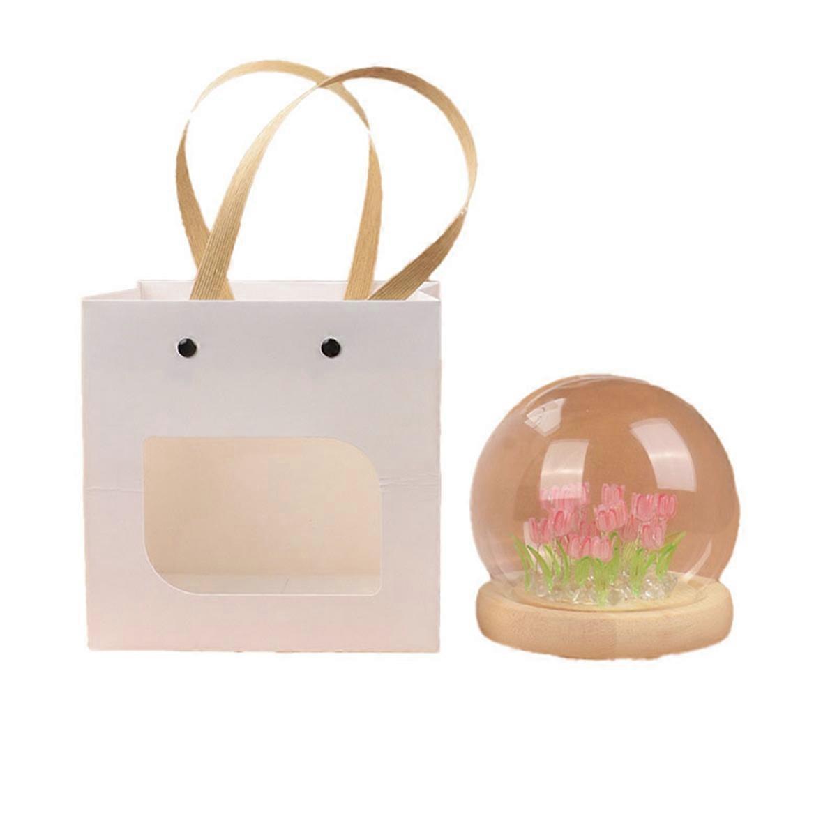 Artificial Tulip Flower Night Light Ornaments DIY Bedside Lamp,Pink