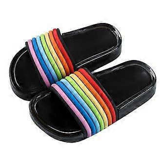 Children LED Flashing Jelly Slide Slippers Glitter Powder Rainbow Strip Sandals  Pink