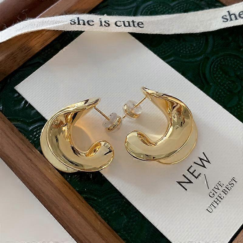 Curved Gold Stud Women'S Light Luxury High-End Matsumoto Enai Same Same Style