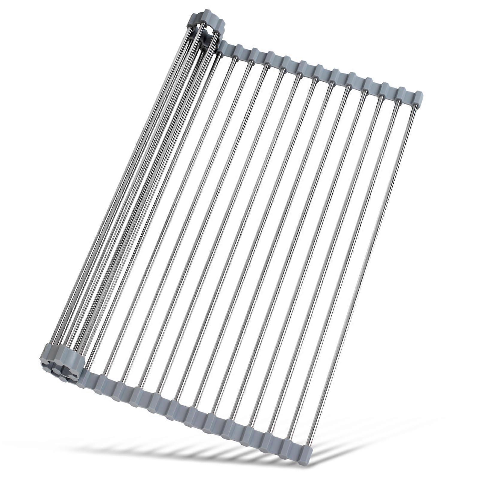 Roll Up Dish Drying Rack 17.8x15.5in Stainless Steel, Foldable Dish Drainer, Multipurpose Sink Accessory