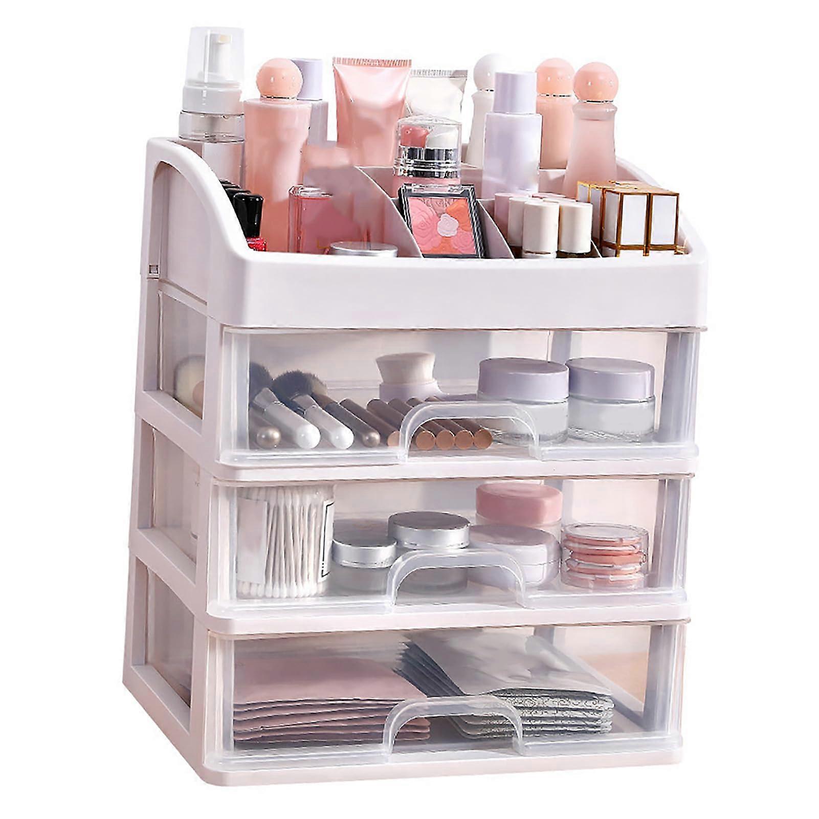 Makeup Storage Box 3-Drawer Plastic Cosmetic Organizer, Multifunctional Jewelry Display Case