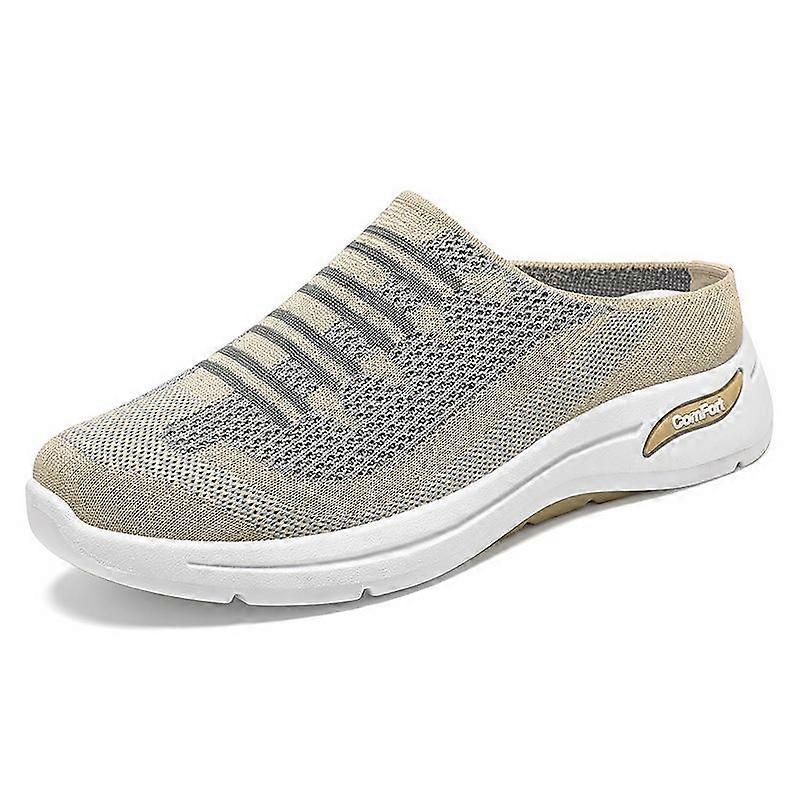 Women's Breathable Flyknit Slip On Shoes Summer Casual Walking Flats Comfortable Mesh Mules