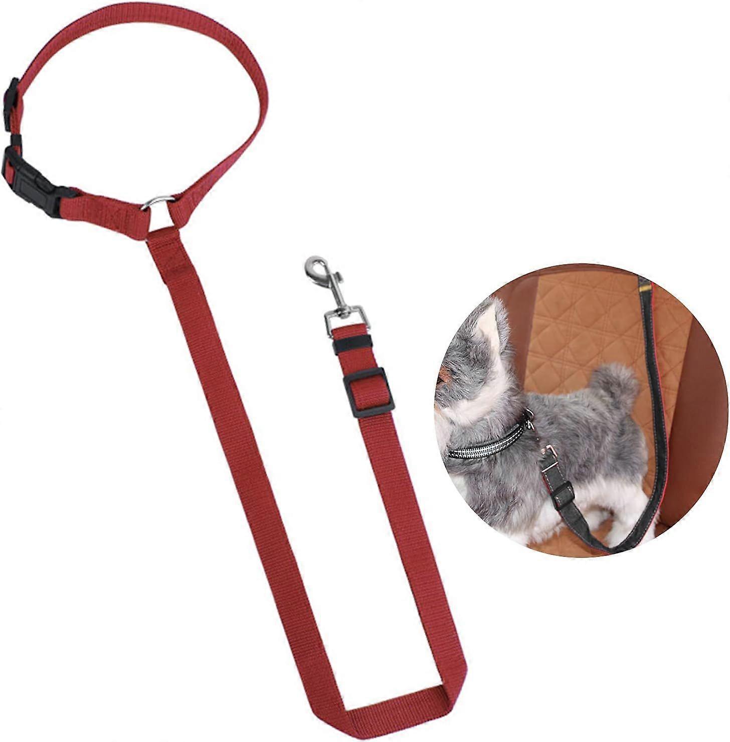 2pcs (Red) Dog Safety Harness Polyester Tow Rope Safety Shock Absorber Bungee Strap Dual Use For Car and Cat