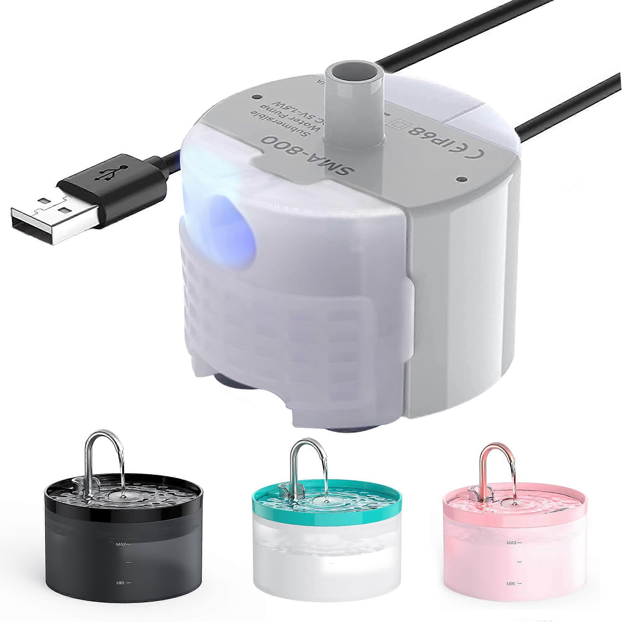Cat Water Fountain Pump Replacement, Ultra-Quiet 30dB, IP68 Waterproof, Built-In LED Light, 1.5W Low Power