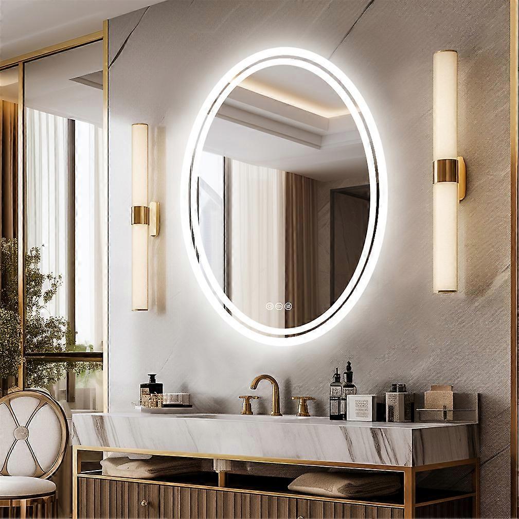 Ovaler LED-Badezimmerspiegel mit Hintergrundbeleuchtung Anti-Beschlag-Wandspiegel Memory-Dimmfunktion