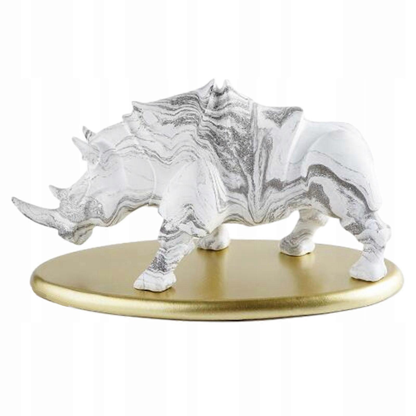 Resin Rhinoceros Statue Figurine Ornament Shelf Tabletop Marble Pattern