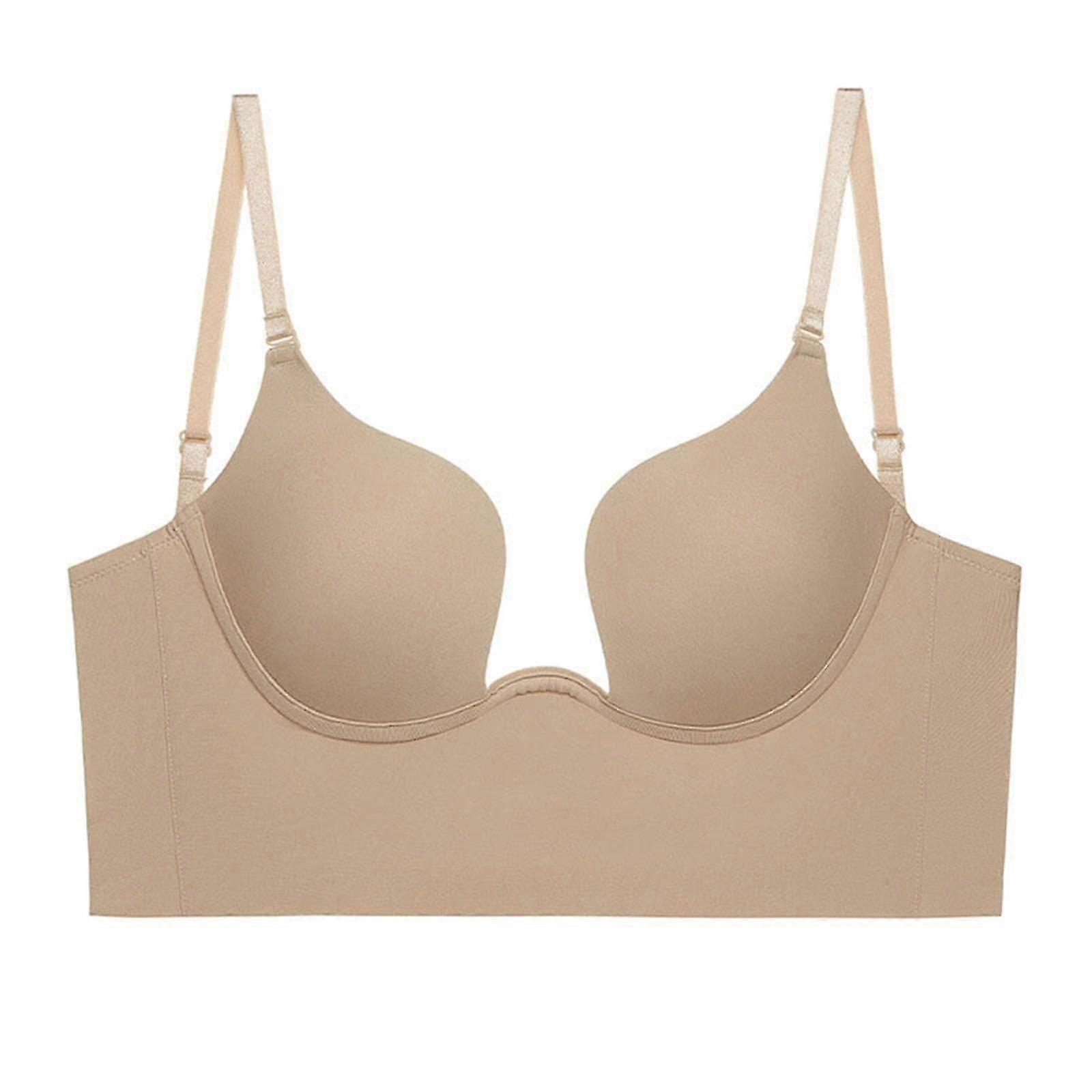 Push Up Plus Size Deep U Plunge Bra Multiway Clear Straps Low Back Cut Lingeries -CN-NEW