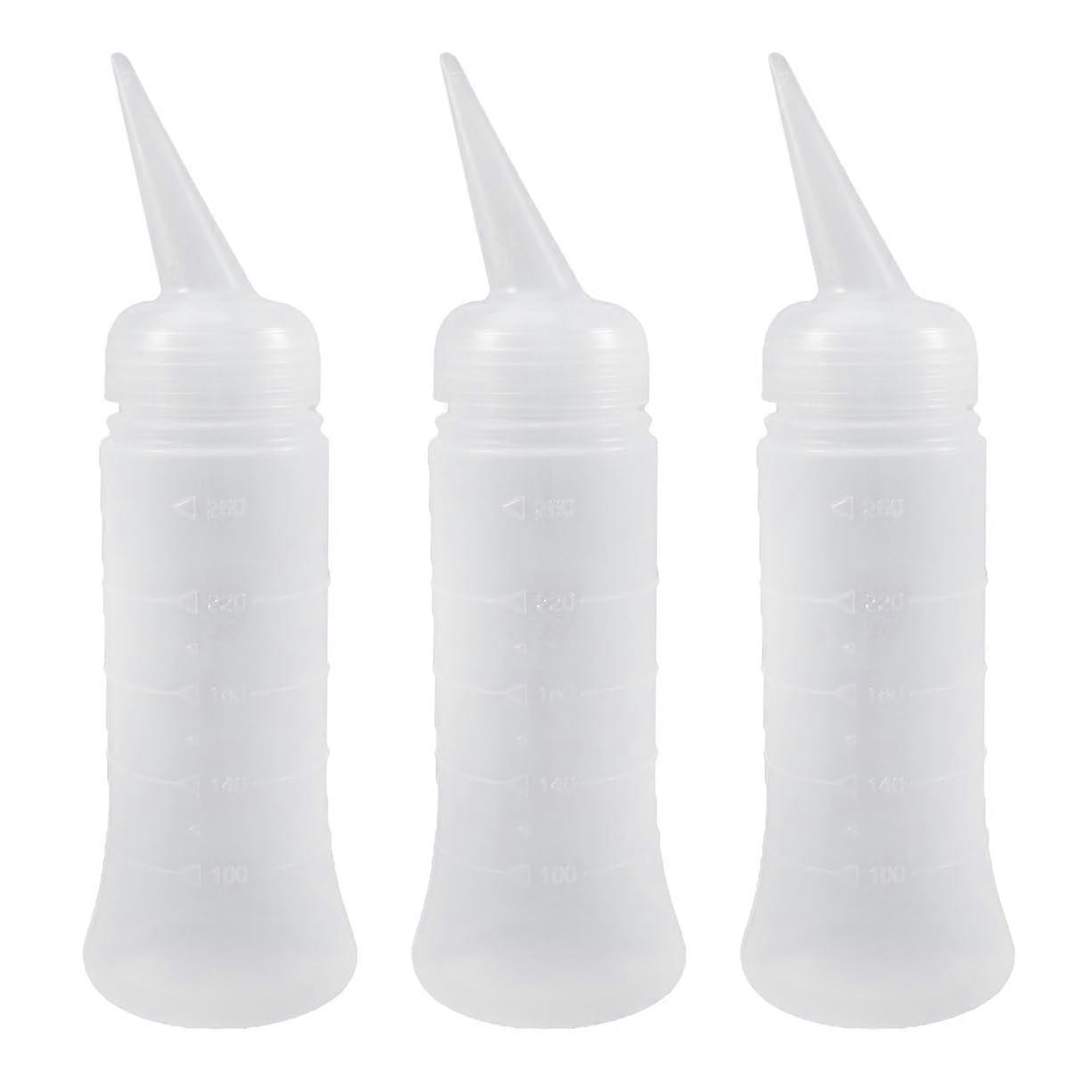Hair Salon Squeeze Bottles 3pcs Precision Oblique Nozzle 8oz Cleaning and Sauce Application Bottles