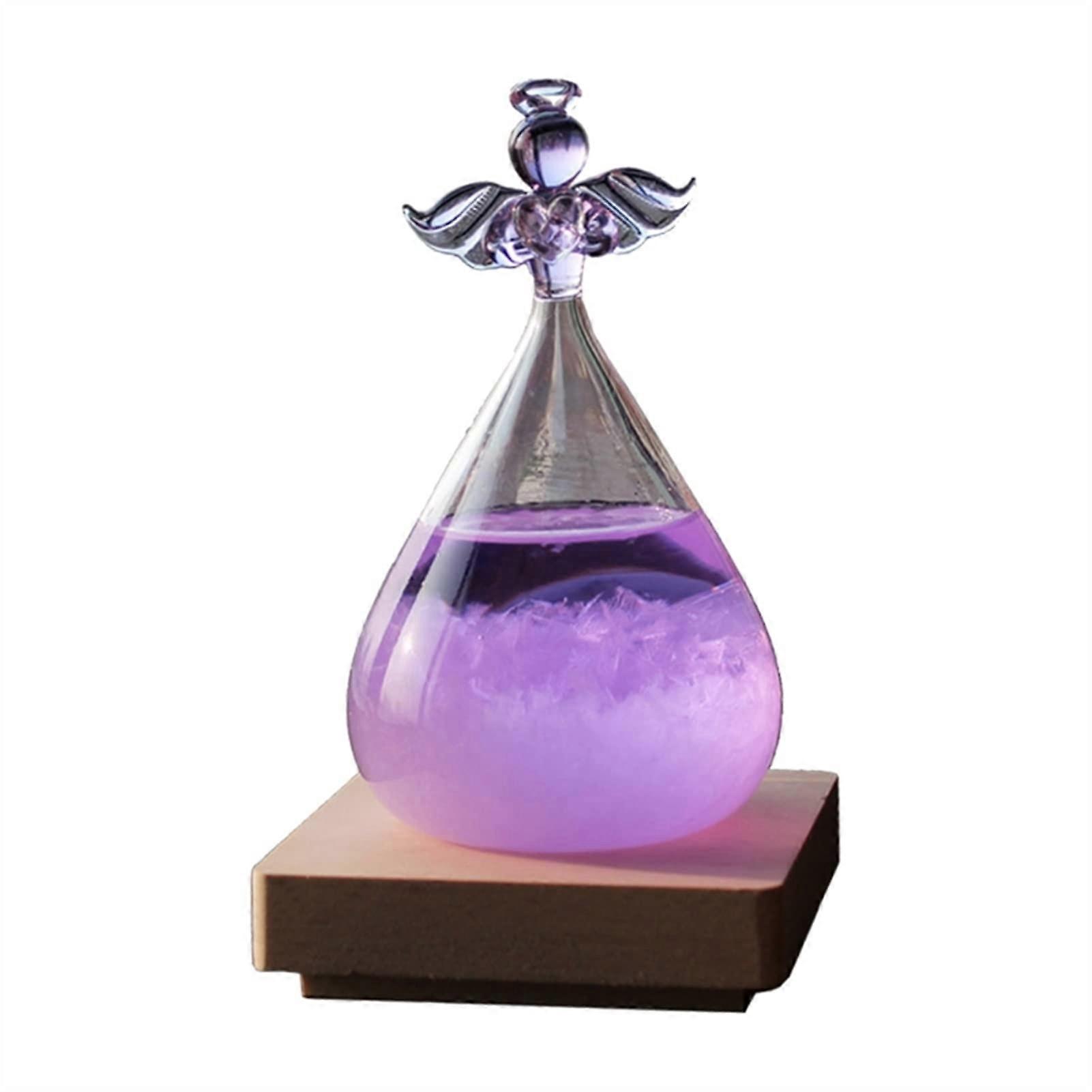 Storm Glass Weather Forecast Barometer with Wood Base - Purple Home Decor Ornament for Weather Prediction