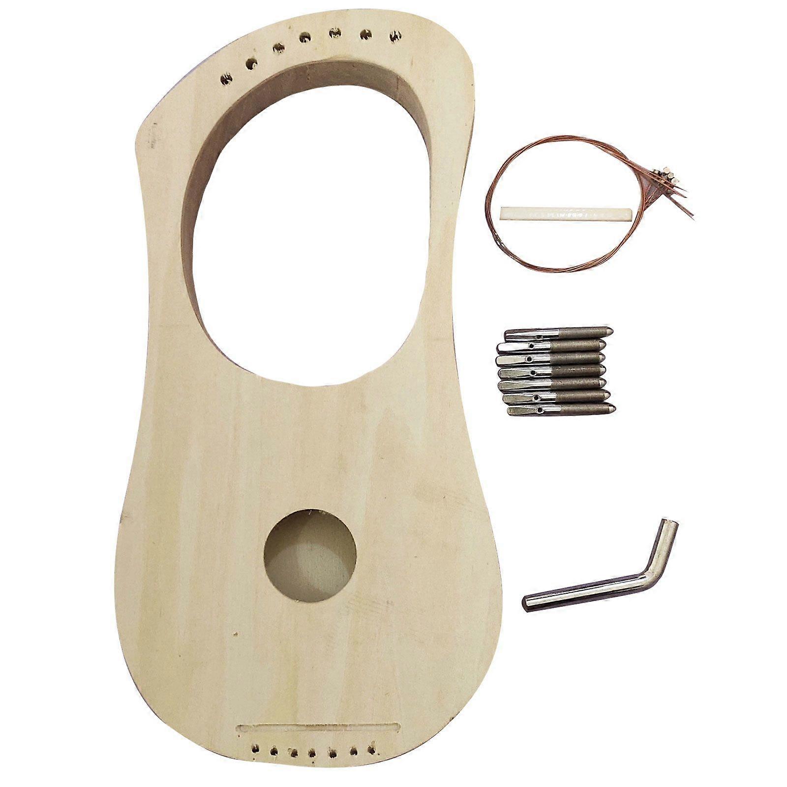 1 Set Wooden Lyre Harp 7 String DIY Kit Make Your Own Bass Wood with String