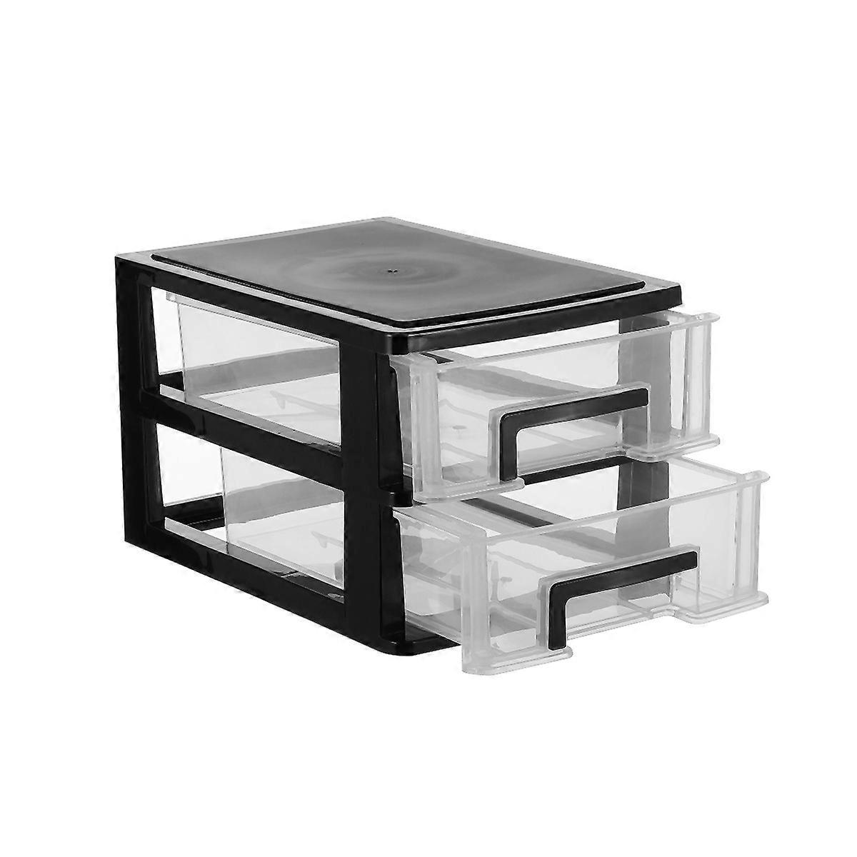 Portable Double Layer Drawer Storage Cabinet Multifunctional Dustproof Organizer for Office Study Living Room Black Transparent