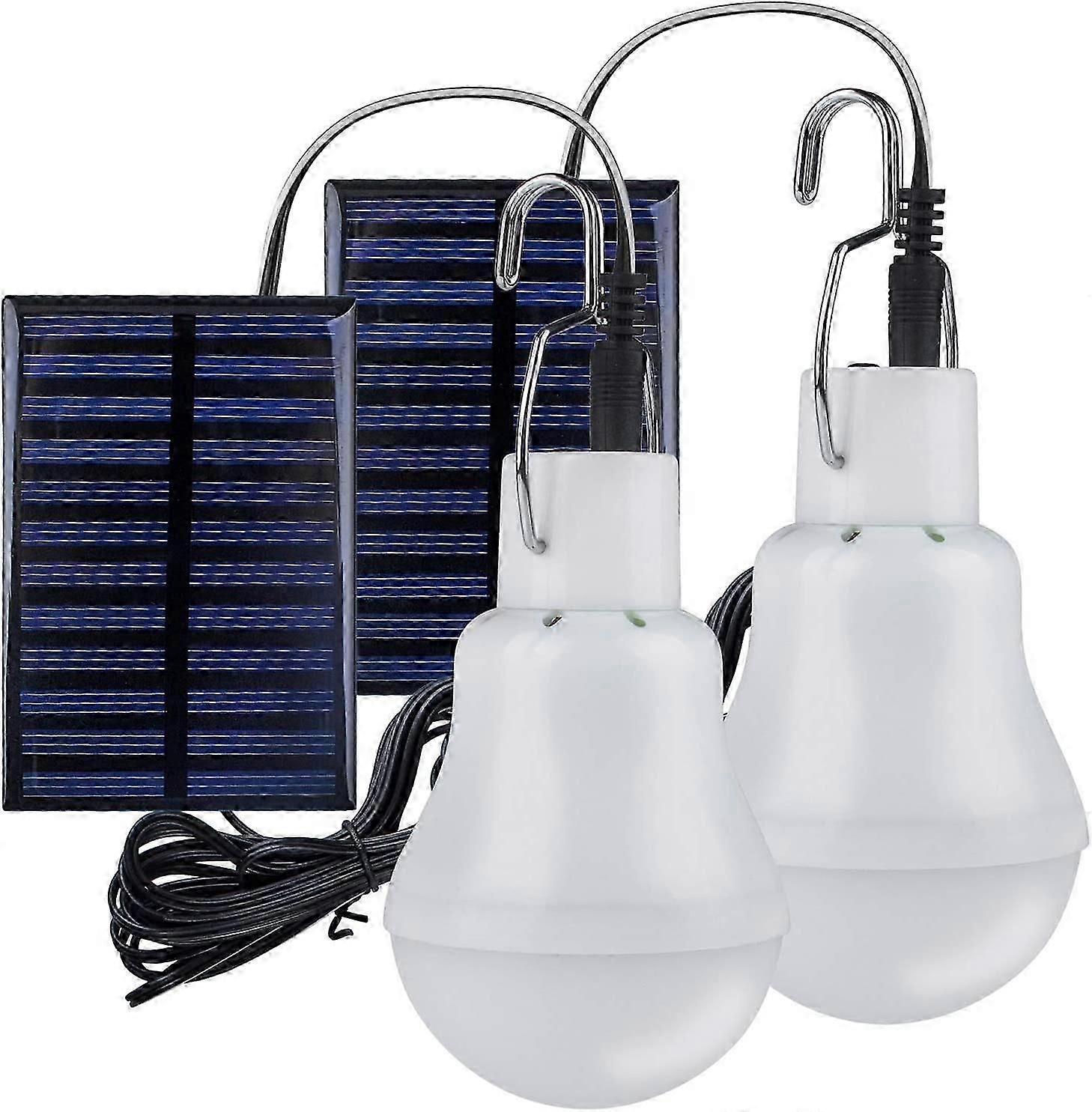 2 Portable LED Solar Camping & Garden Emergency Lights with Hook