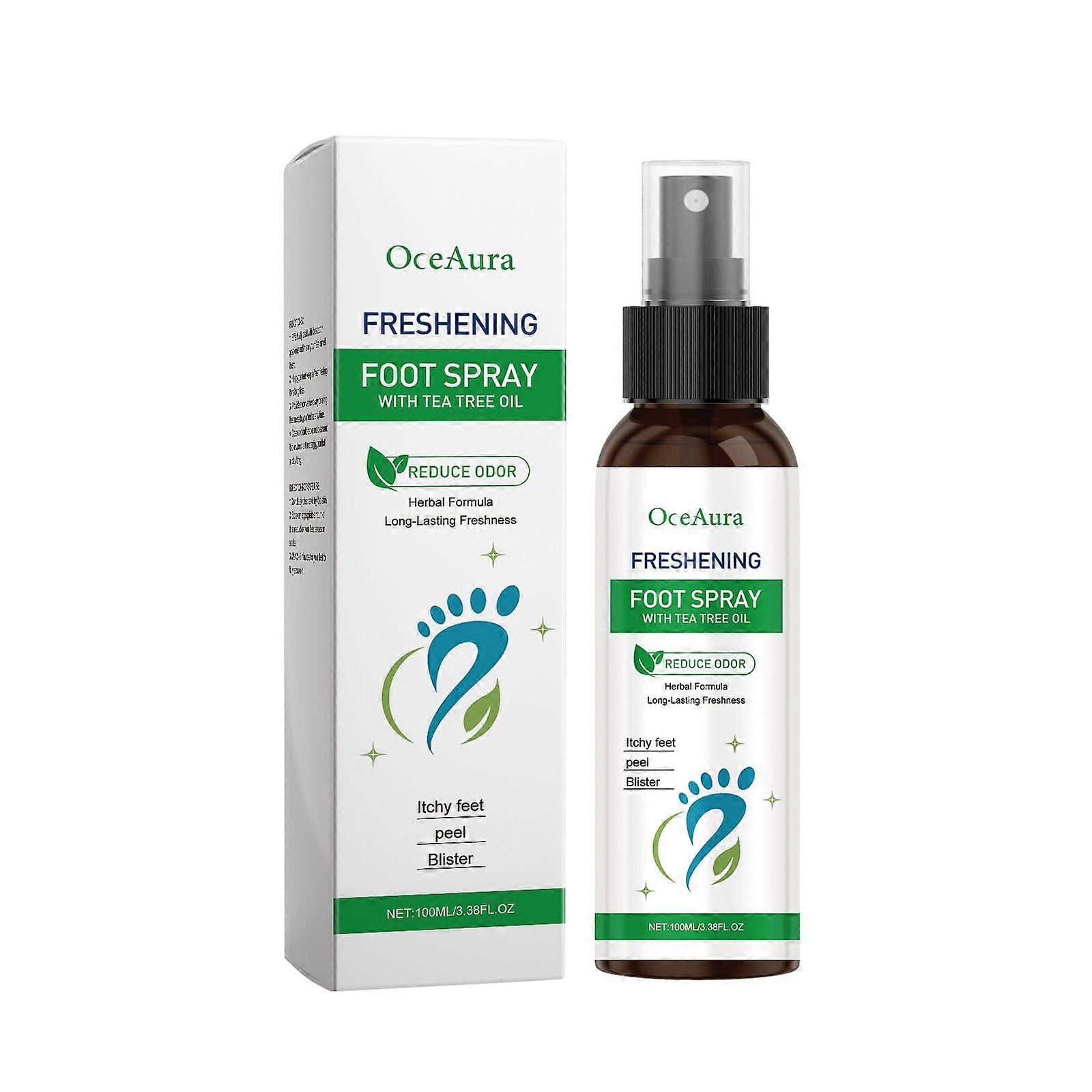 ティーツリーオイル入りフットサニタイザースプレー、ティーツリーオイルフットスプレー、クリアフットサニタイザースプレー、フレッシュで清潔な足のための天然フットデオドライザー