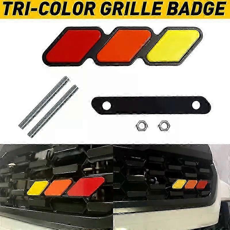 1 Set Of Grill Badge Emblem Tri-Color  Fit For  Toyota- Tacoma 4 Runner Sequoia Rav4 Highlander  Yellow/Orange/RED