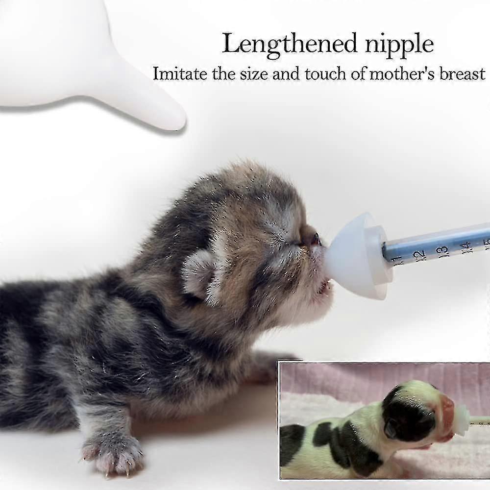 バブルミルクボウルシリコンミルクボトルニップル、新生児子猫、犬、ウサギ、小動物用 ドンドンペット(5つの白い乳首+ 3つの注射器)