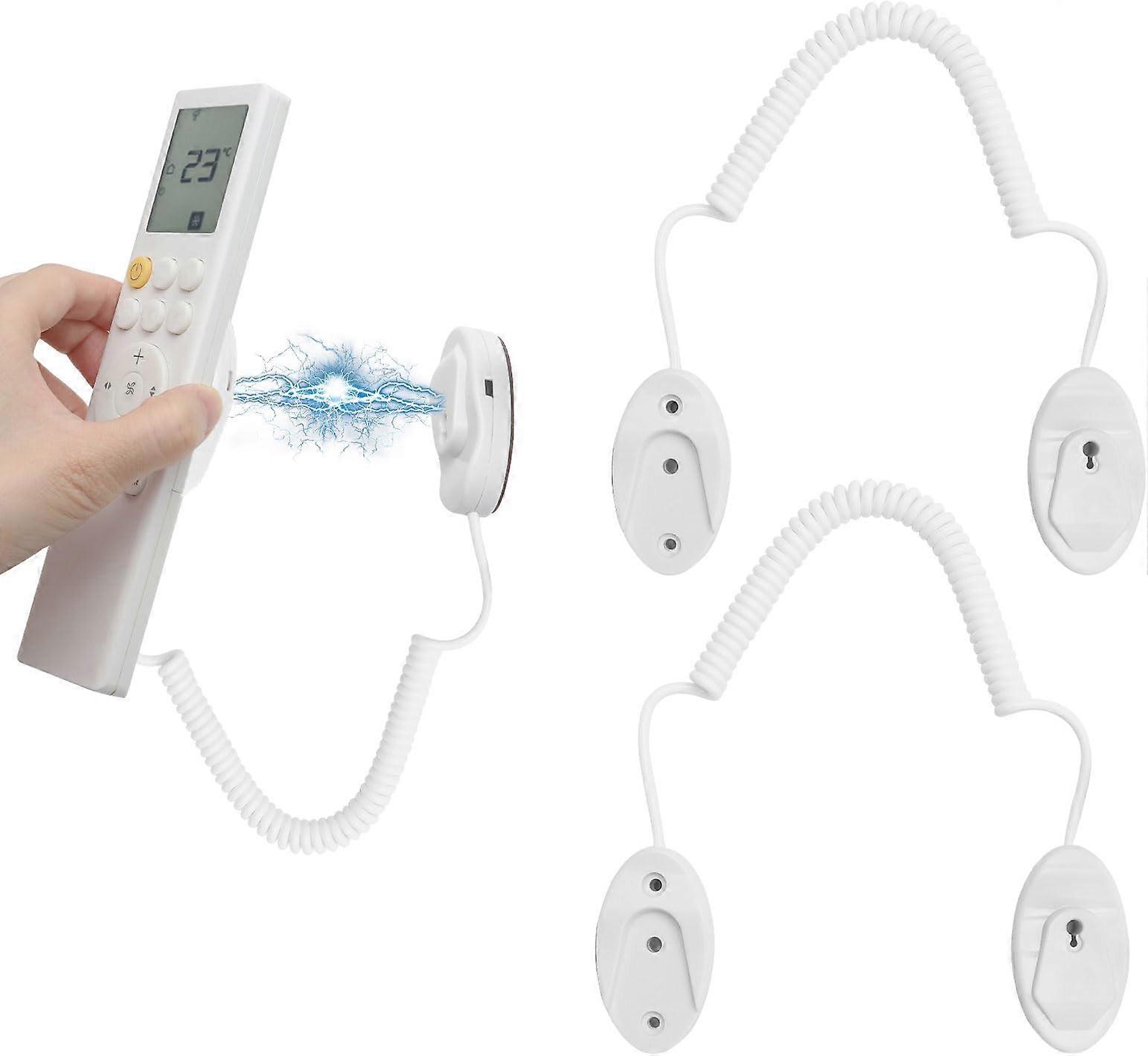 2 Pieces Magnetic Remote Control Holder with Spring Cord, Self-Adhesive Wall Mount