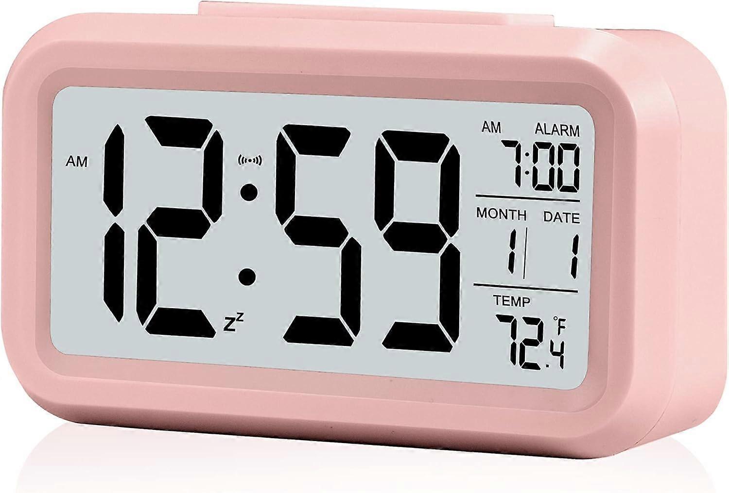 Digital Alarm Clock,Battery Operated Small Desk Clocks,with Date,Indoor Temperature  -Pink