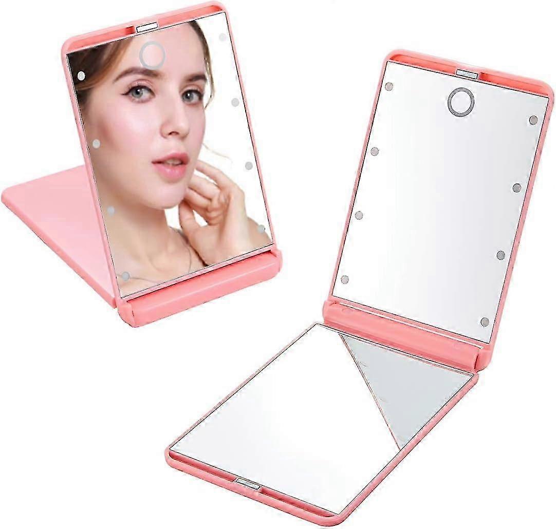 Portable led lighted makeup mirror 8 dimmable lights 1x & 2x magnification