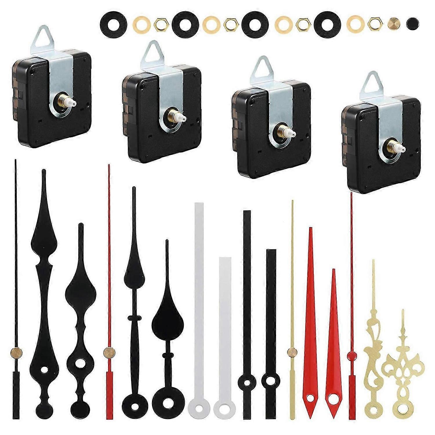 4 Pieces Quartz DIY Wall Clock Movement Mechanism Battery Operated Clock Motor Kit with 6 Sets of Ha