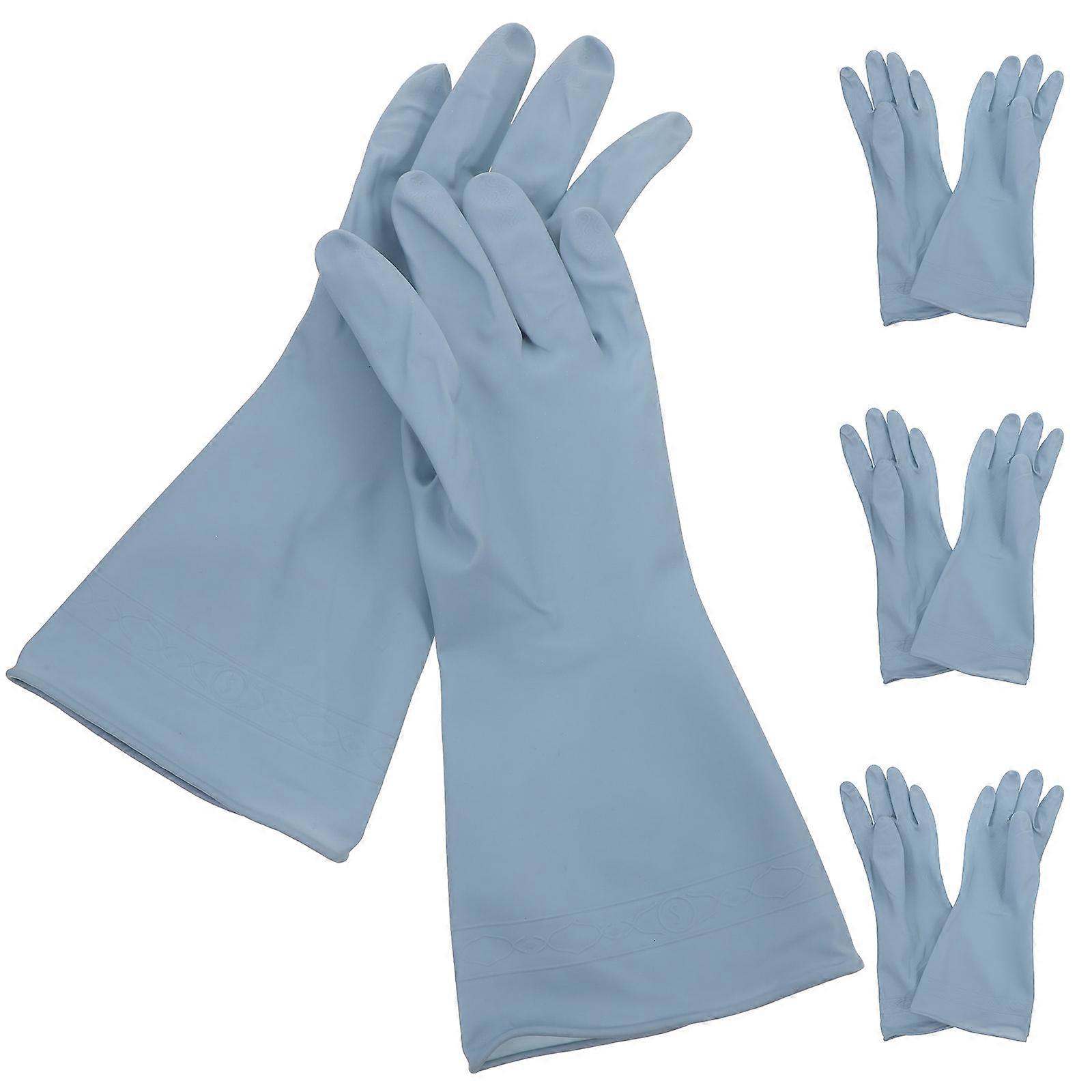 Scrubbing Gloves Non-Slip -Blue Pvc Reusable 4Pairs