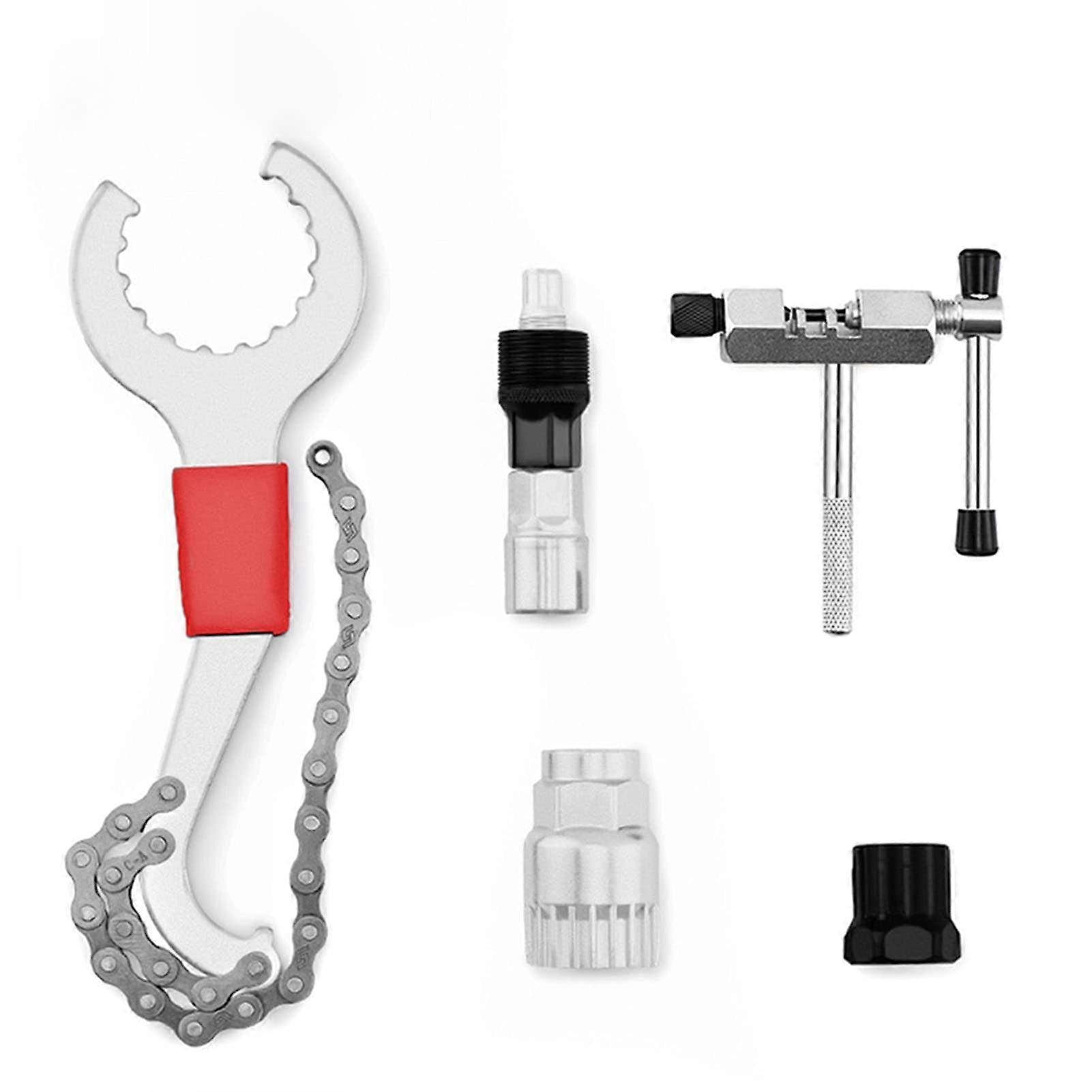 Bike Tool Kit, Bicycle Maintenance Tools, Bicycle Rear Hook Wrench with Medium Shaft Case, Chain Cutter Pulling Tool, Flywheel Cover Set.
