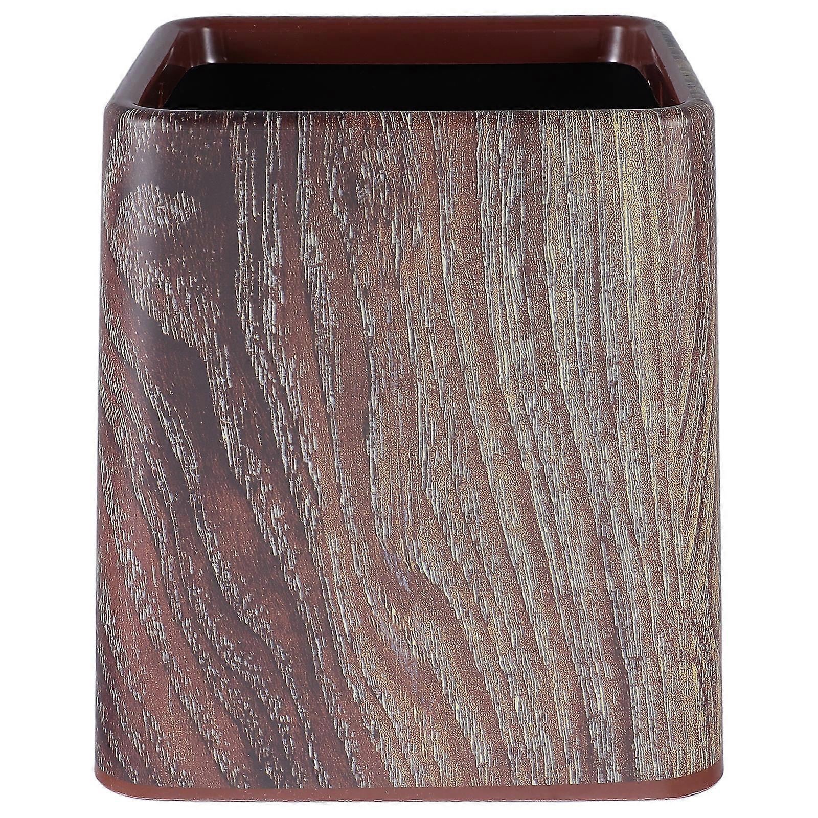 Retro Style Small Plastic Trash Can, Vintage Waste Basket for Bedroom, Bathroom, Kitchen or Office Use, Easy to Clean with Walnut Grain Finish