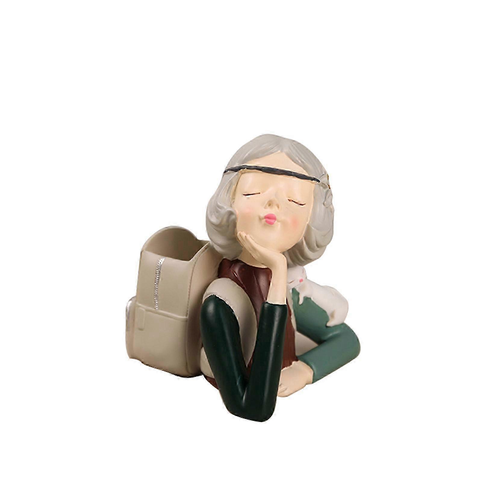 かわいい女の子スタイリングデスクトップデコレーションレジンクラフトワークペンホルダーコンテナ