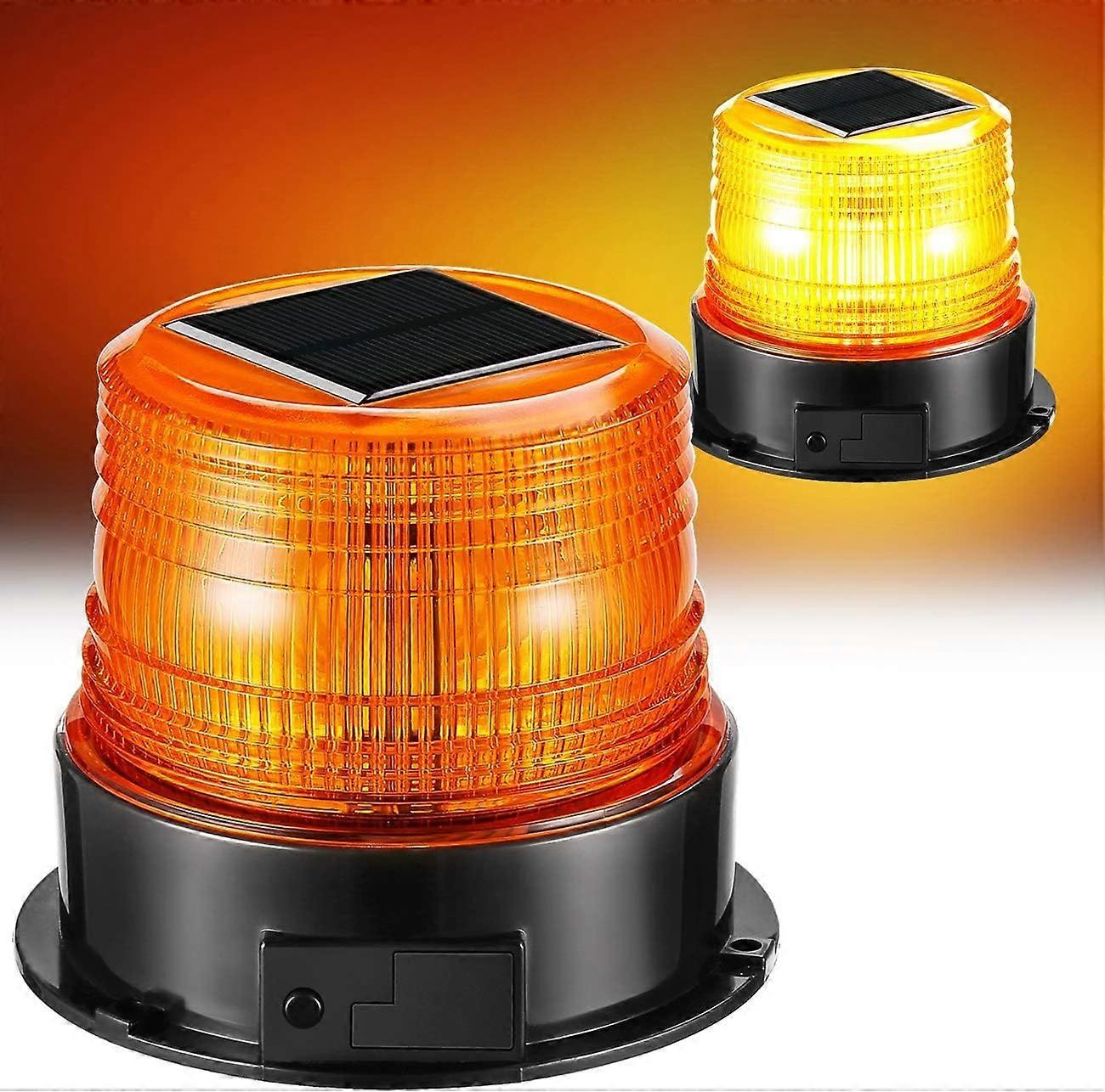 Solar LED Amber Magnetic Strobe Light Emergency Flashing Light Rotating Vehicle Truck Warning Light Fixed Burning 4 Different Modes ZeGoods