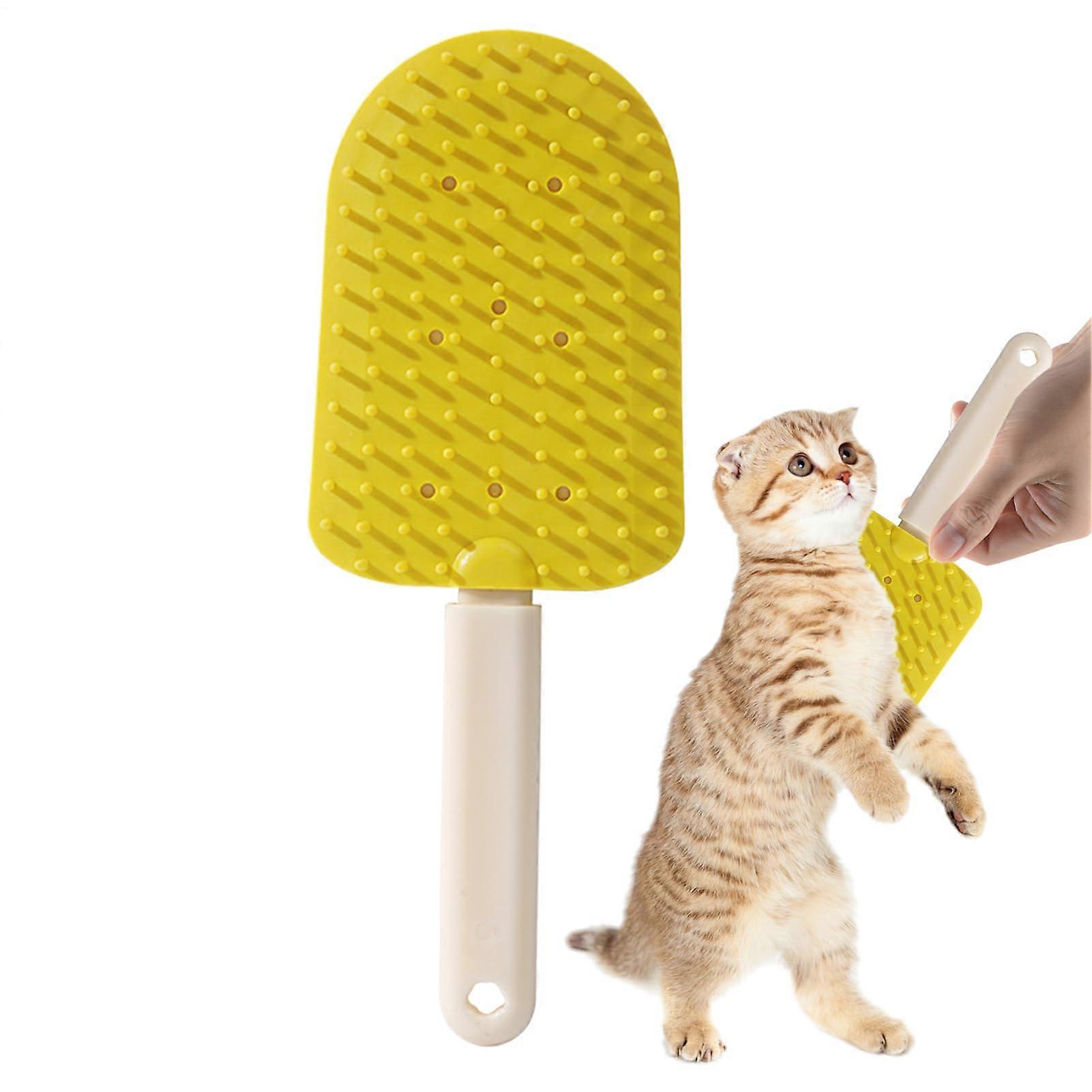 Cat Comb - Ice-Cream Style Grooming Tool, Gentle Deshedding, Ergonomic Non-Slip Grip, Yellow, For Puppies, Pet-Friendly