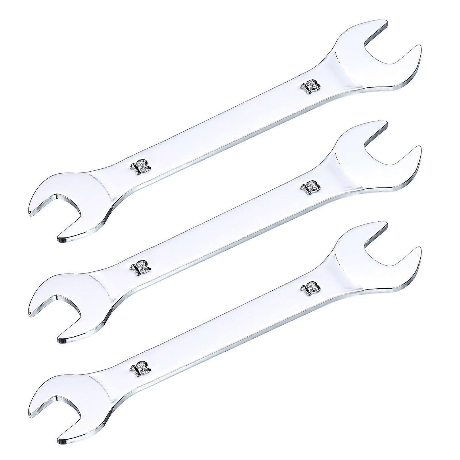 Thin Open-End Wrench 12mm x 13mm, Chrome Plated High Polish Carbon Steel, Set of 3 Metric Double-Ended Spanners for Home Repairs