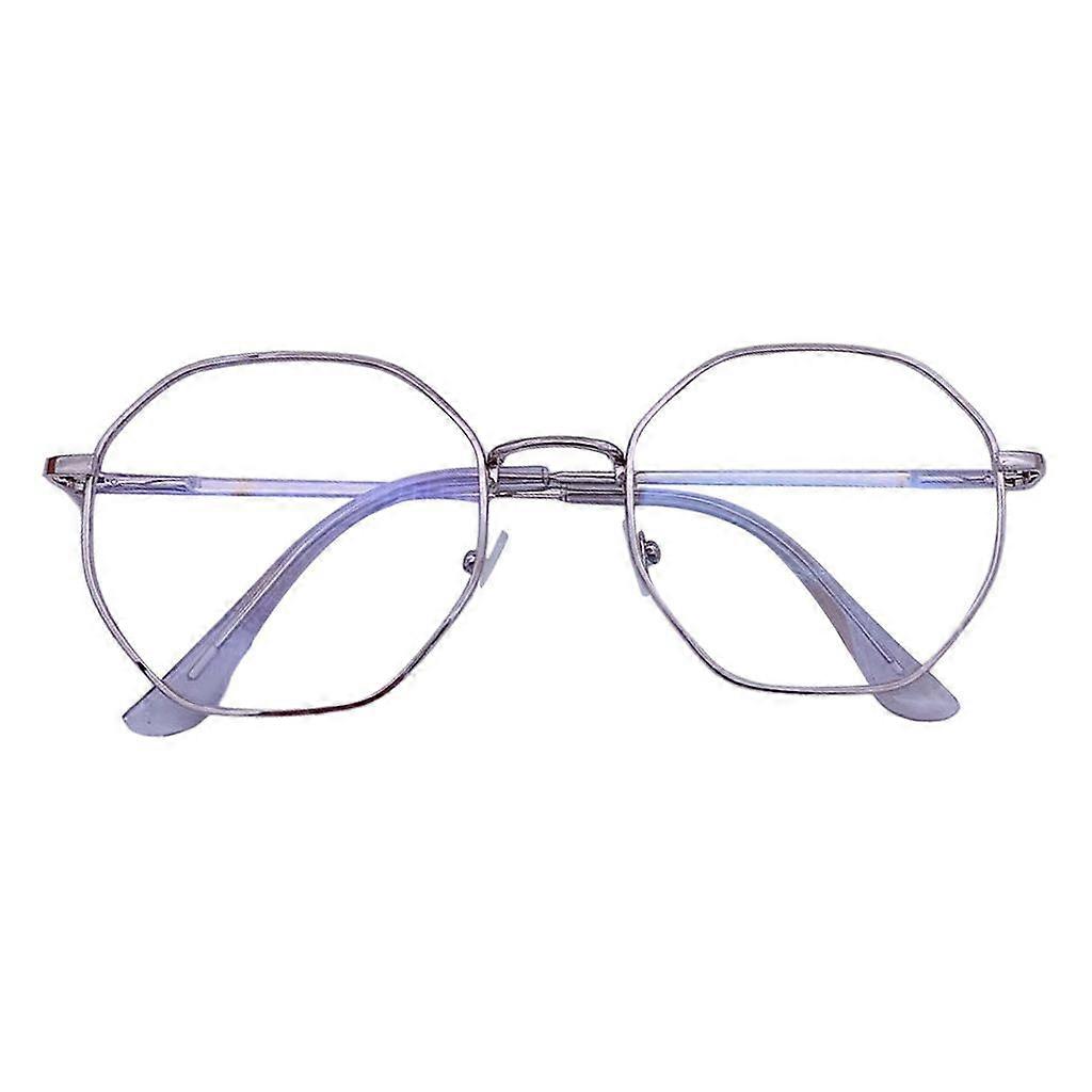 Silver unisex anti-blue light glasses, octagonal frame, strong hinge, clear vision