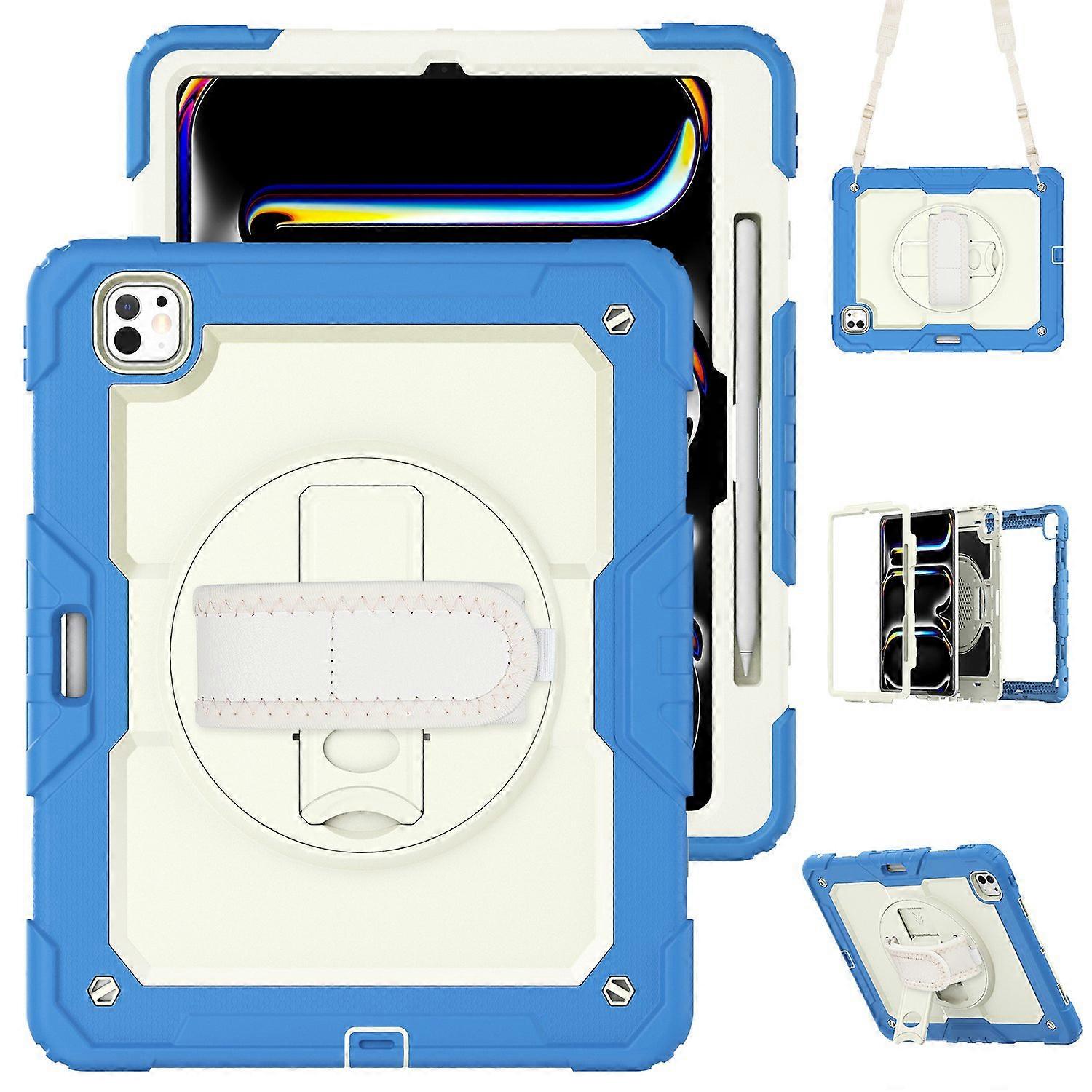 G4F For iPad Pro 13 (2024) Case Kickstand PC+Silicone Tablet Cover z3d with Screen Protector - Beige