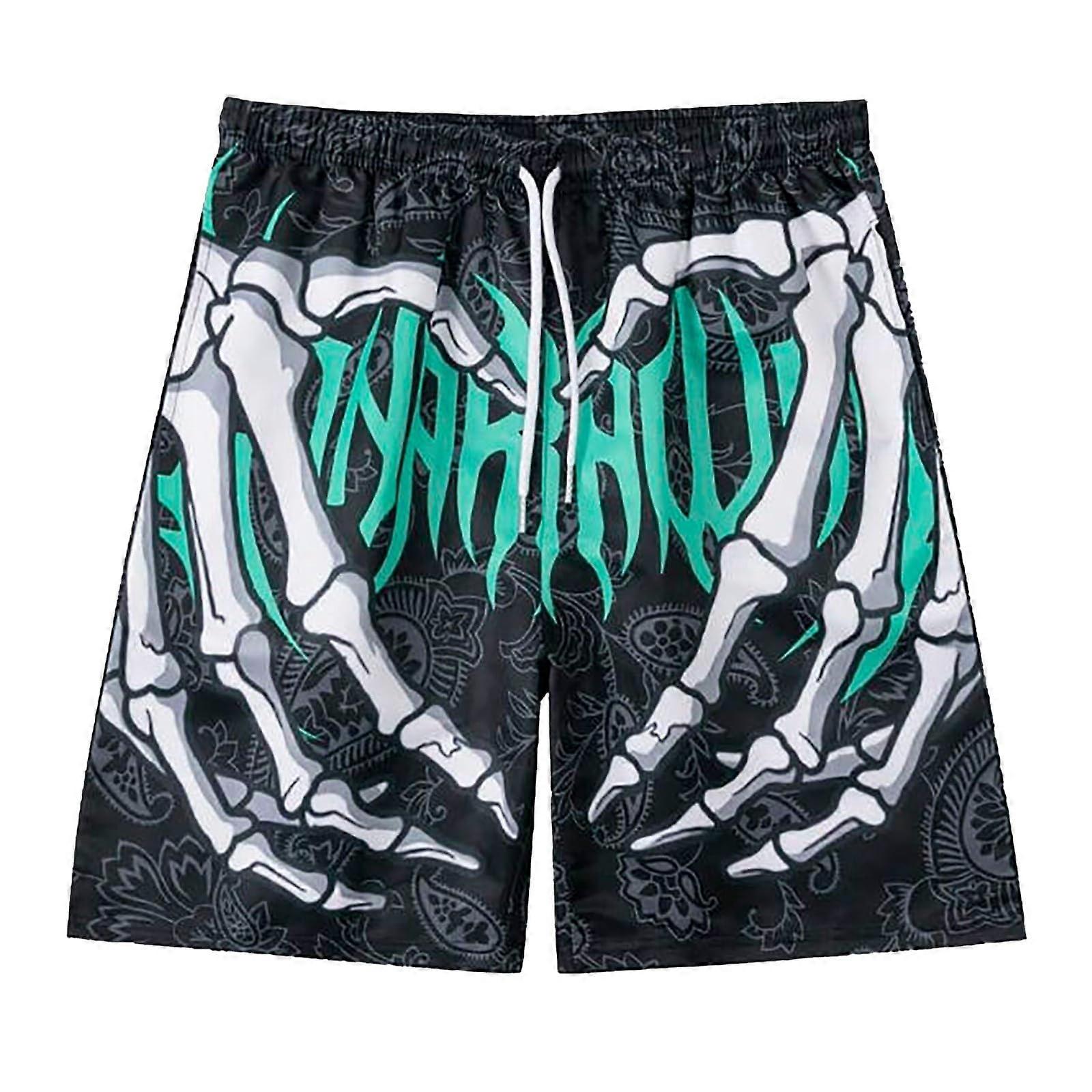 Men's 3D Print QuickDrying Stretch Swimming Shorts L S02 Black