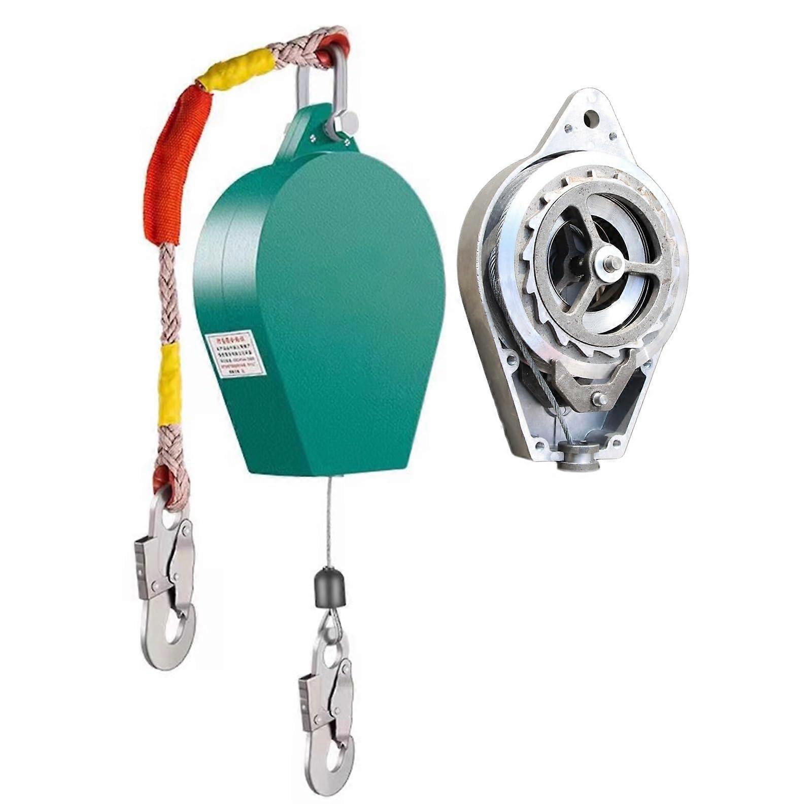 Fall arrest system with dual braking, selflocking hook, for rescue tripod, climbing wall (3mm Wire 330lbs 15m)