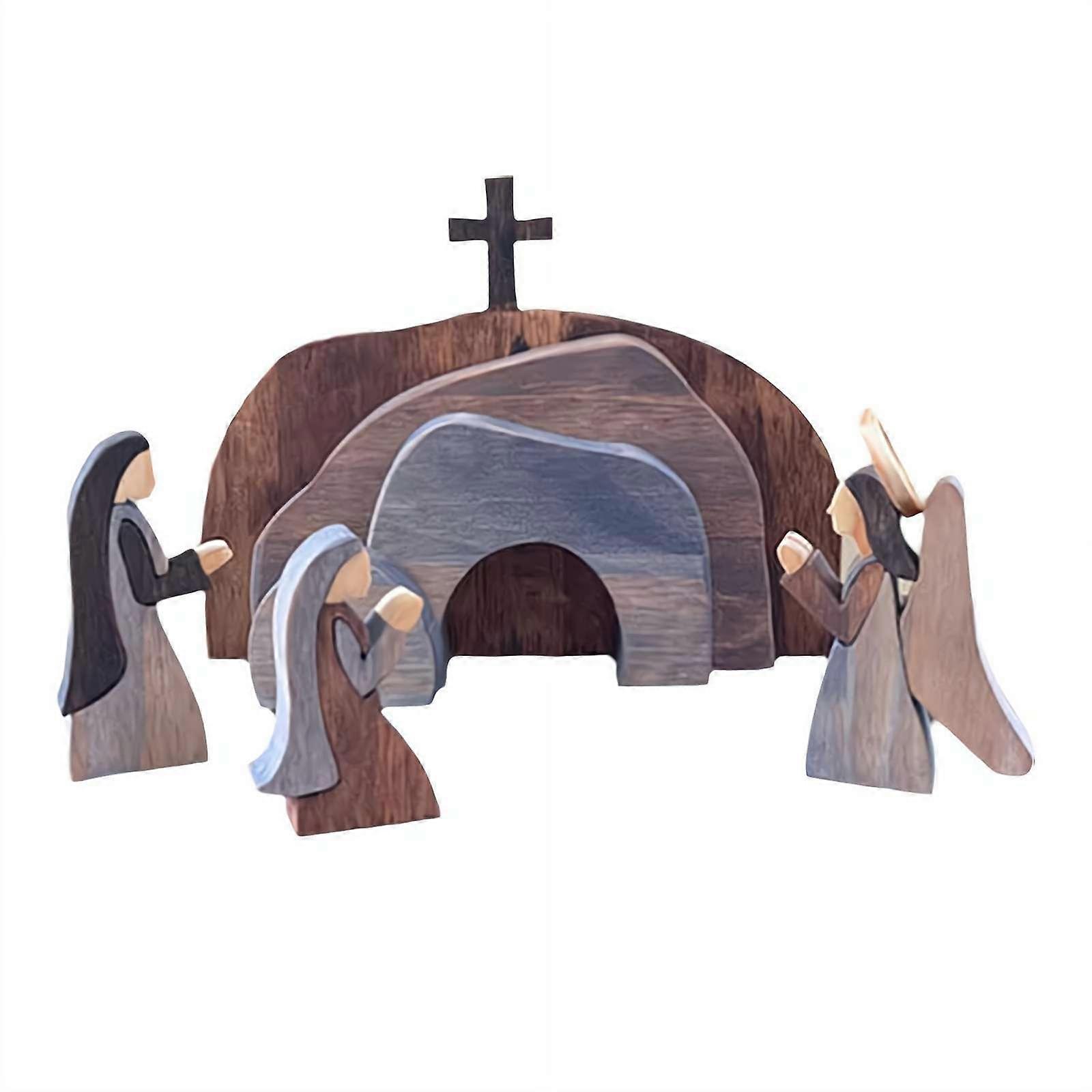 Easter ornaments wooden cross hill decoration Easter Scene Wooden Decoration Tabletop Jesus Figurine Decor for Home Flat Bottom
