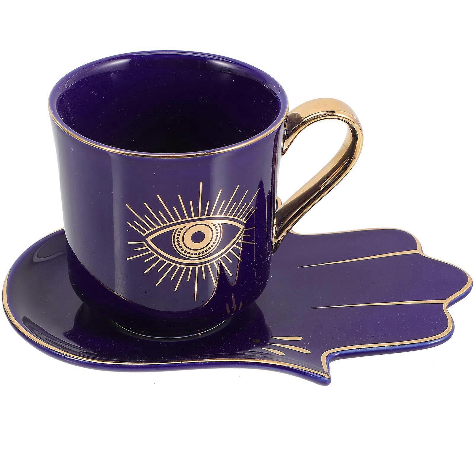 Vintage Blue Eye Coffee Cup Set with Saucer – Microwave & Dishwasher Safe – Perfect for Home, Restaurant, or Daily Use