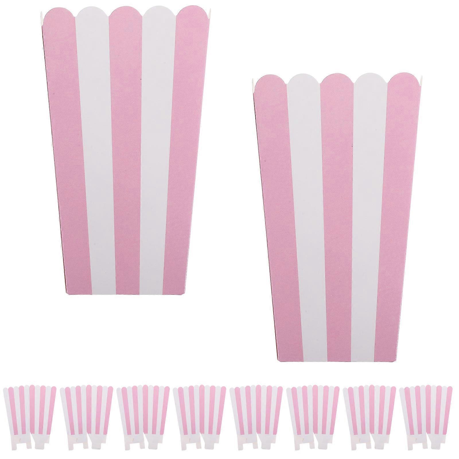 24 Pink Striped Wavy Edge Paper Popcorn Boxes, Sturdy Oil Resistant Snack Containers for Birthdays, Movies, Parties – Easy to Assemble, Perfect for