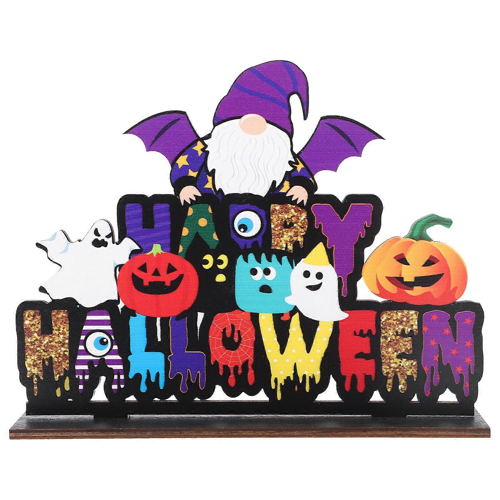 Happy Halloween Wood Sign Tabletop Craft Pumpkin Shape For Photographers Surface Spray Painting Process 20X15.5CM 1Set