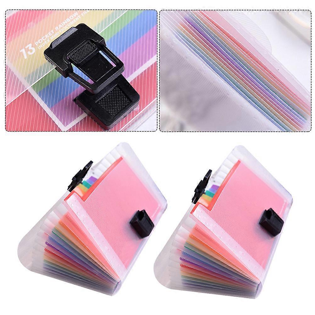 2pcs Rainbow Accordion File Organizer with 13 Pockets Large Capacity Waterproof Plastic for Holding