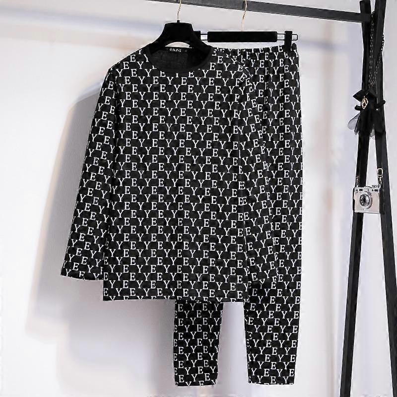 Plus Size Women's Fall New Thick Long Sleeved Pajamas Pajama Pants Two Piece Set