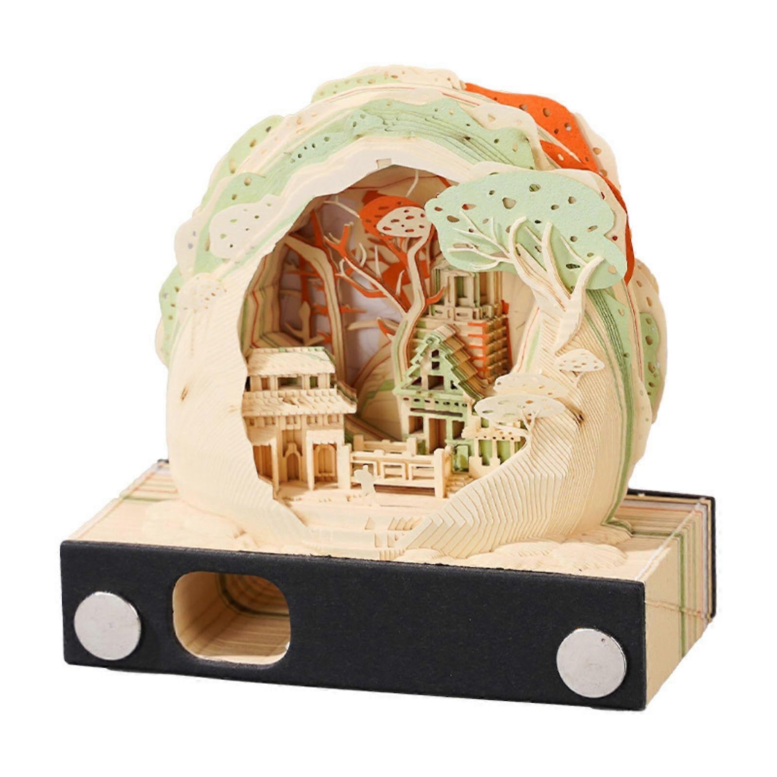 3D Notepad Art Pad With Acrylic Box, Tree House Paper Sculpture, Hand Tear Resistant, Non-Stick, Without Calendar
