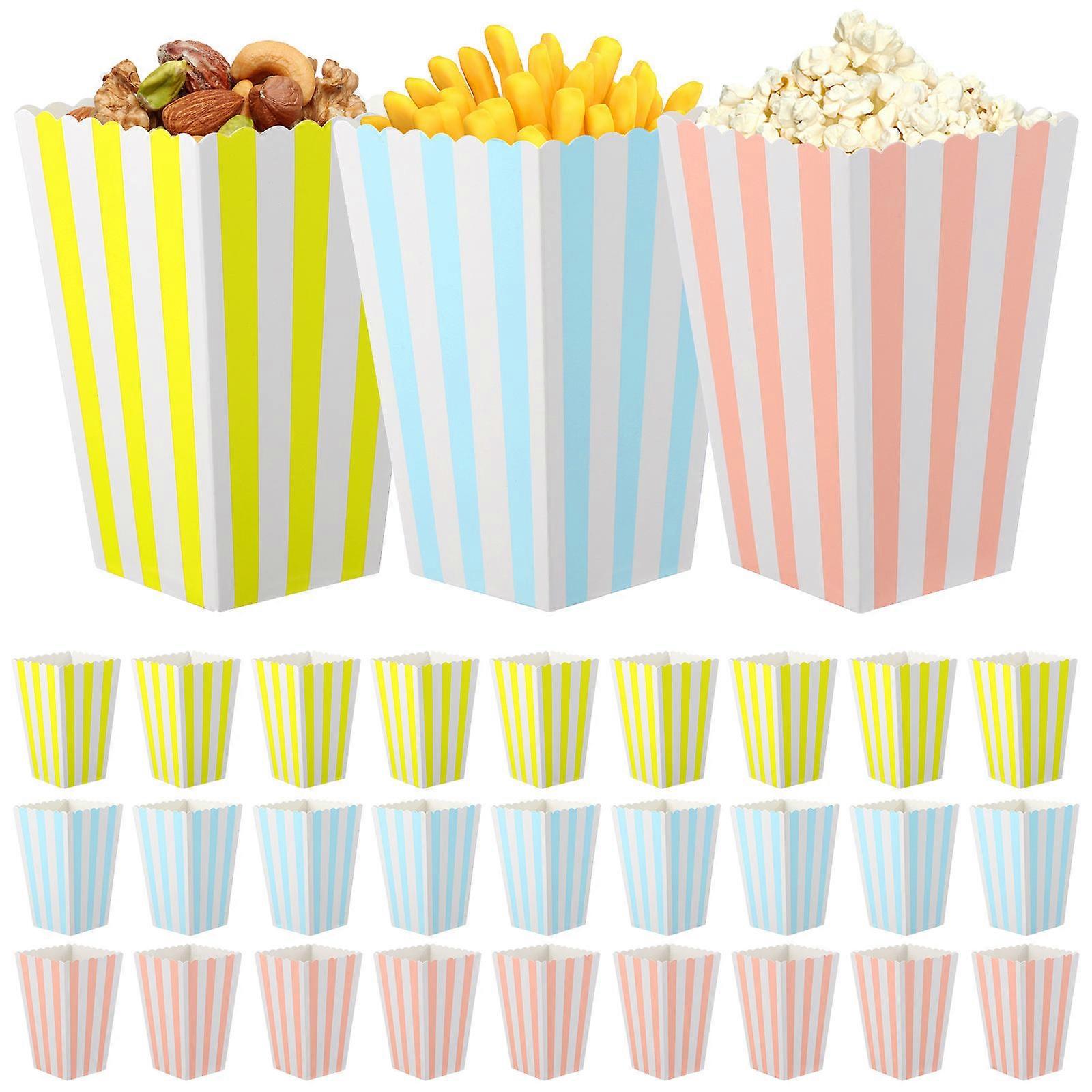 60pcs Striped Paper Boxes, 280g White Cardboard Popcorn Boxes for Party, Candy, Themed Events, Cinema Popcorn Containers